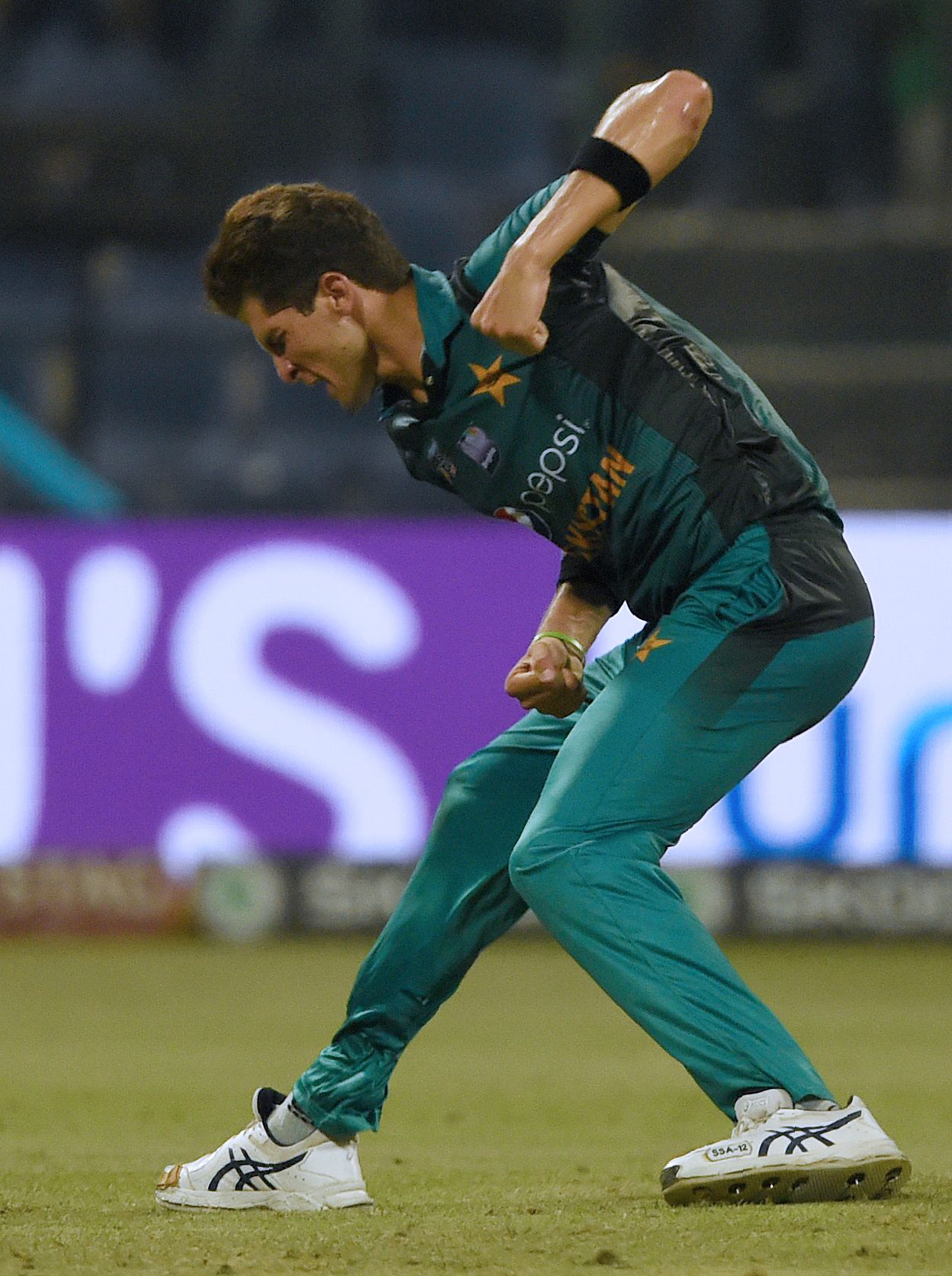Shaheen Shah Afridi celebrates after picking up a wicket