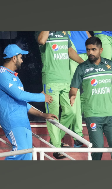 The match ended in no result, Rohit and Babar shaking hands