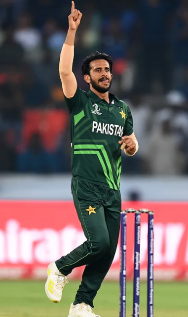 Hasan Ali celebrates after taking four wickets