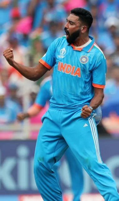 Mohammad Siraj celebrates after taking wicket