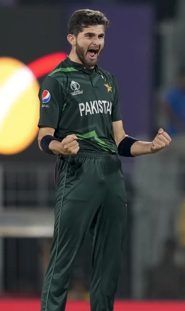 Shaheen Afridi celebrates after taking wicket