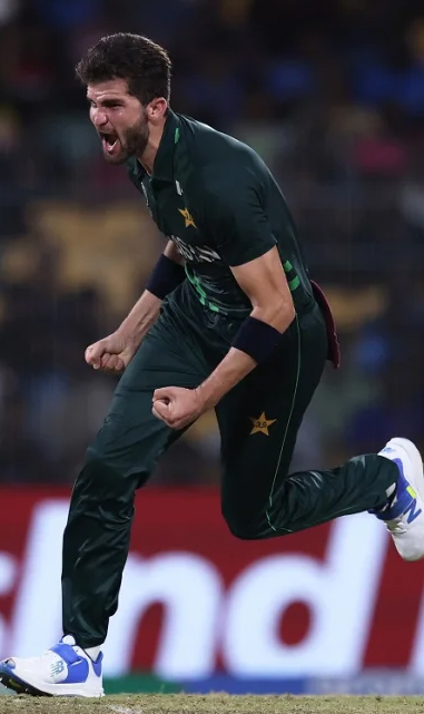 Shaheen Afridi celebrates after taking wicket