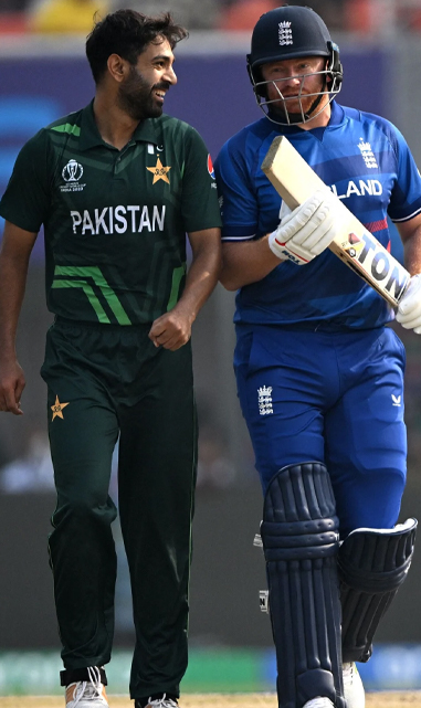 Haris Rauf and Jonny Bairstow share a laugh