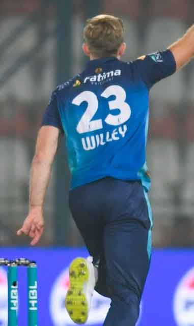 David Willey celebrates after taking wicket