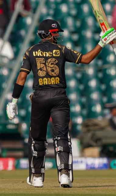 Babar Azam raises his bat for fifty