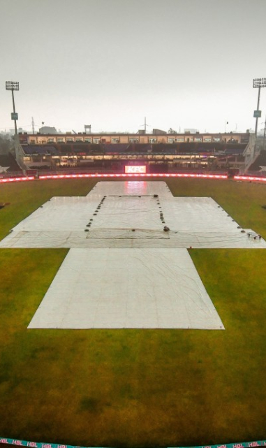 Covers over the pitche due to heavy rain