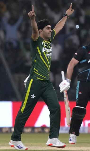 Abbas Afridi celebrates after taking wicket