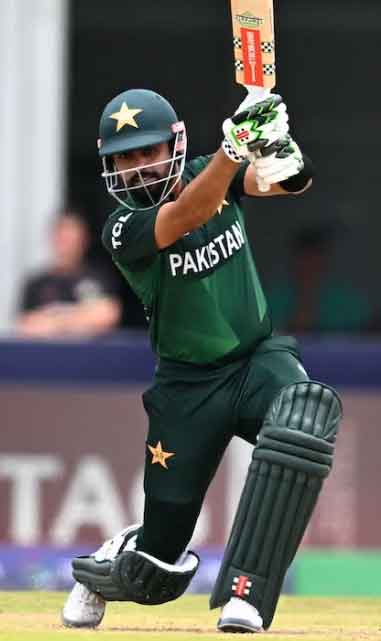 Babar Azam plays a shot towards boundary