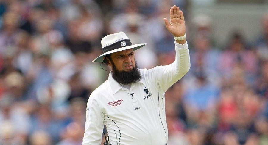 Aleem Dar reacts after completing 400 international matches
