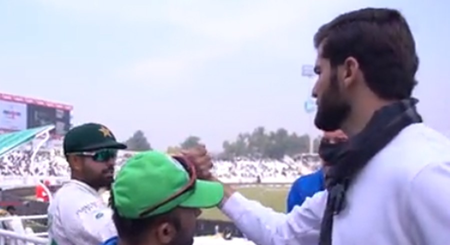 Shaheen Afridi at Pindi stadium to cheer up his teammates