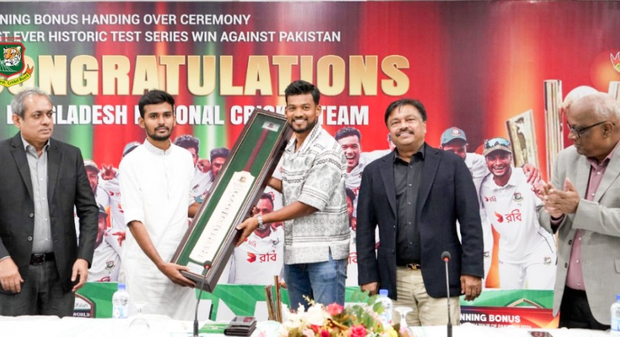 Bangladesh team receives prize money for historic Test series win over Pakistan